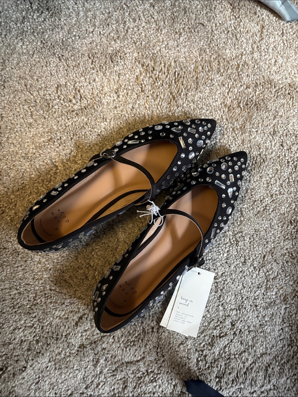 a new day Black Embellished Pointed Toe Mary Jane Flats. Size 9 - 9.5 NWOB - Picture 5 of 9